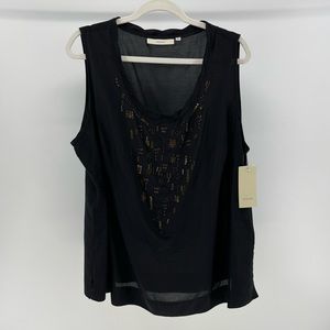Sejour Silk Blend Sleeveless Top, Gold Beading Embellishments, NWT, Women’s 16W